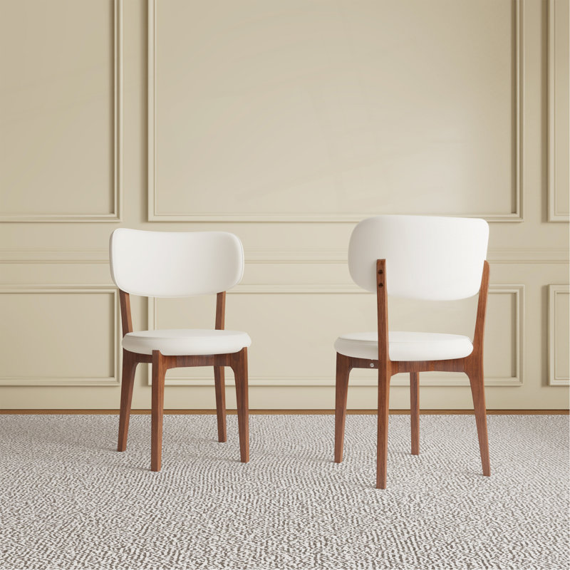 Ensemble de 2 chaises de salle à manger modernes en cuir PU, chaises de cuisine blanches avec pieds en bois massif pour la salle à manger, chaises de famille confortables