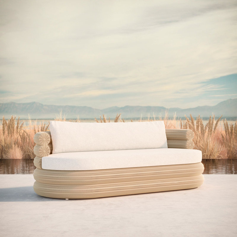 Texoma 87.6" Wide Outdoor Wicker Reversible Patio Sofa with Cushions