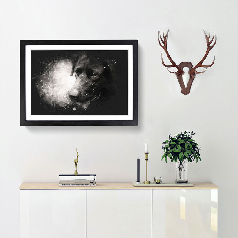 Black Labrador - Picture Frame Painting Print, Black Framed, 24cm H x 33cm W x 2cm D