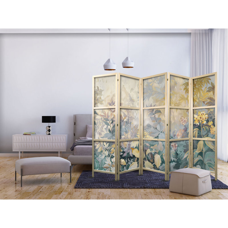 171cm H Solid Wood Folding Room Divider, 171cm H x 225cm W x 1.2cm D, 5