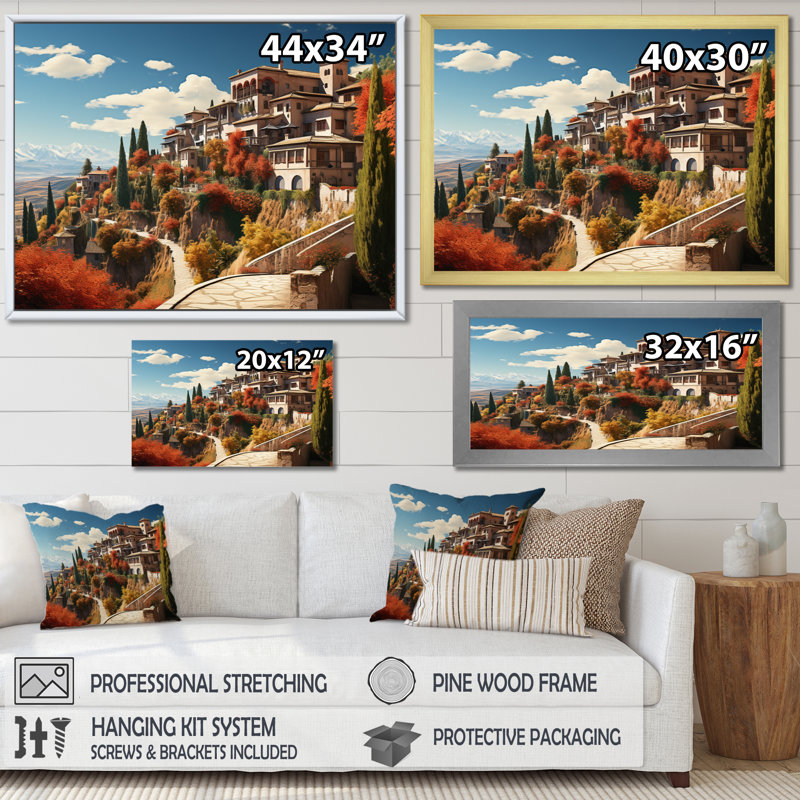 «Espagne Granadas Albaicn Districtin I», reproduction sur toile, H 34 po x l 44 po x P 1,5 po, Cadre flottant doré