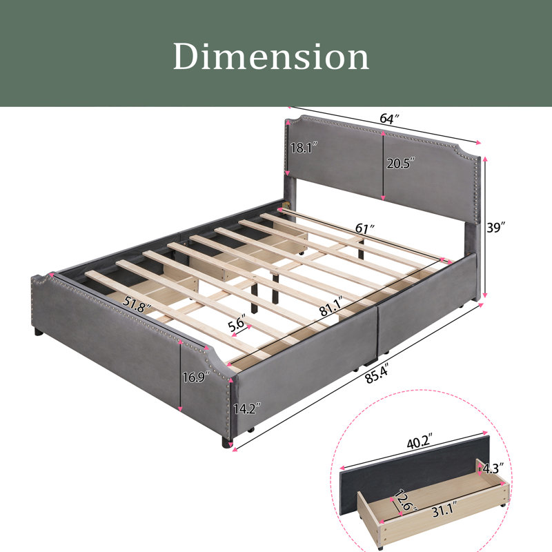Langdon Upholstered Platform Storage Bed, Gray