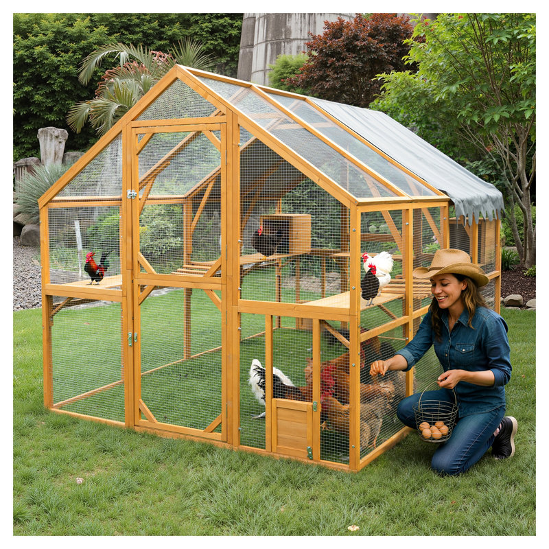 Poulailler en bois avec toit imperméable Walk-In, Brun / Gris