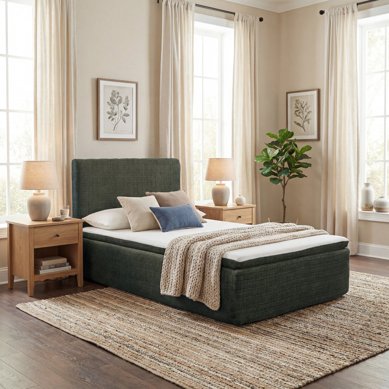 15" Thick Sponge Upholstered Compression Bed, Twin, Green