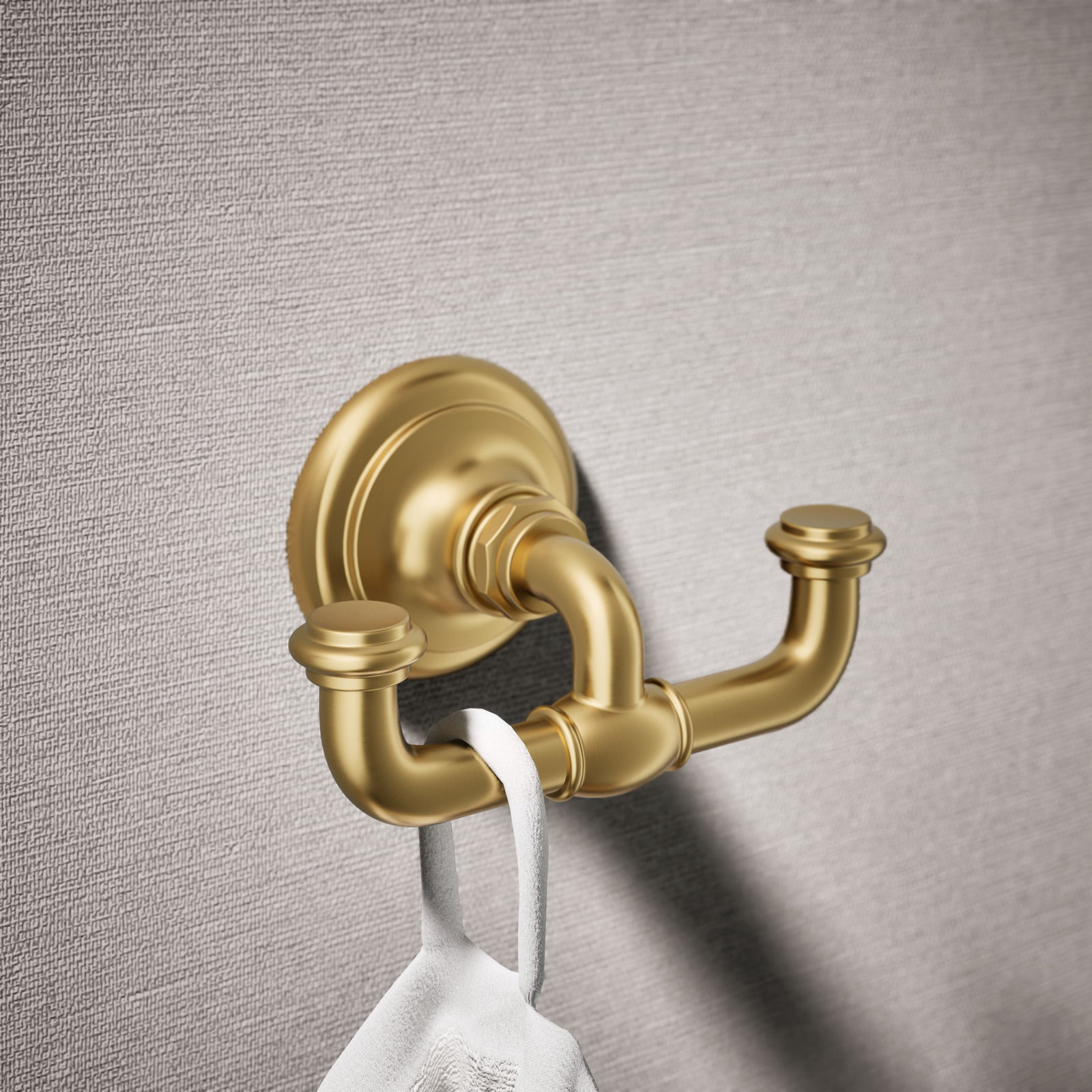 Artifacts Double Wall Mounted Robe Hook, Vibrant Brushed Moderne Brass