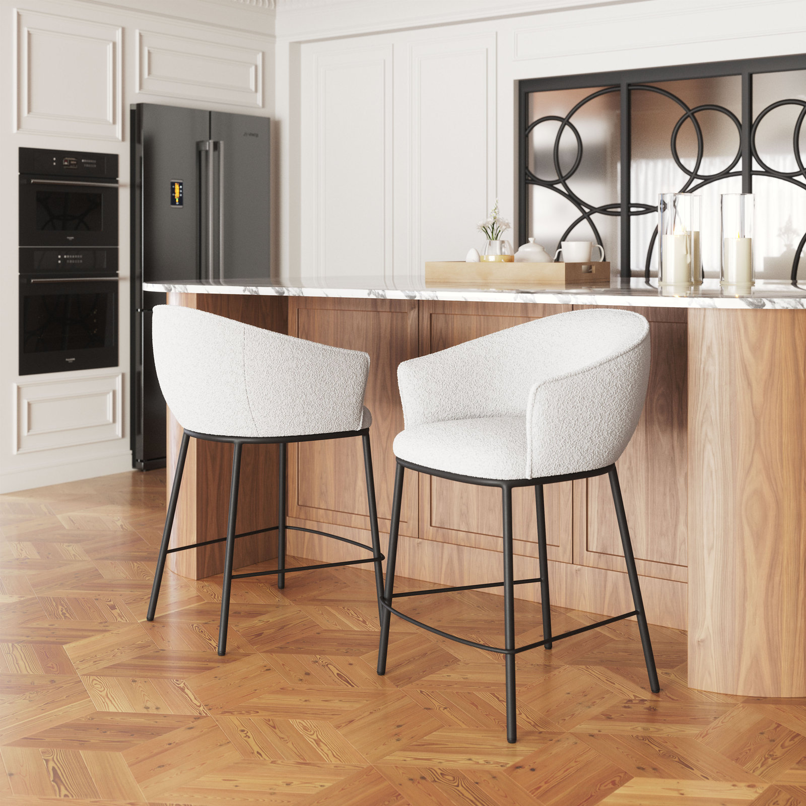 Essen Bar Stool, Counter Stool (25.6" Seat Height), Ivory, Black