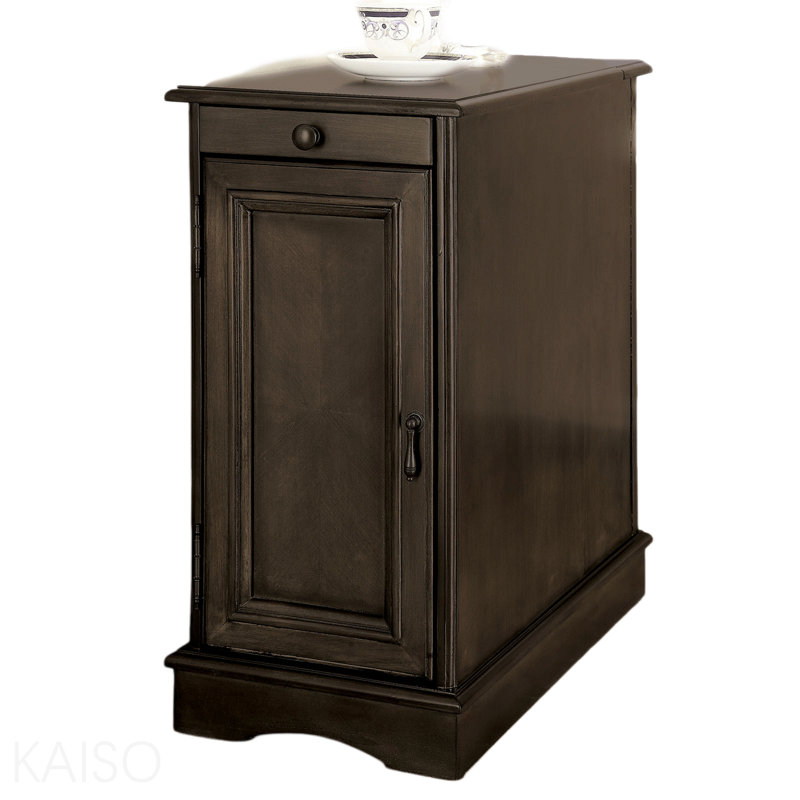 Transitional Side Table Storage Cabinet Pull Out Cup Holder And Built In Usb Outlet