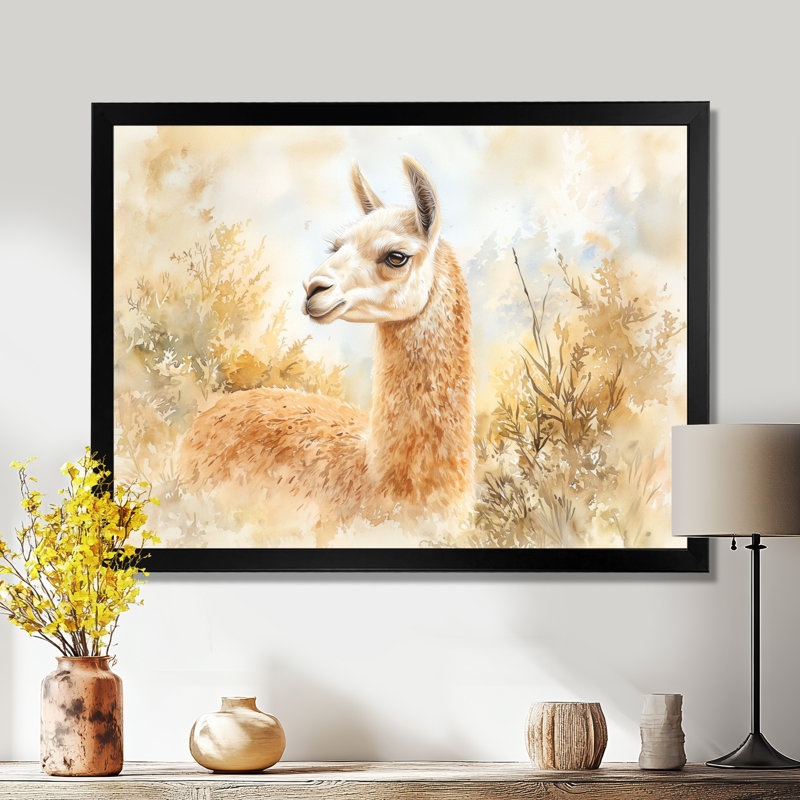 Llama Portrait In Forest II - Llama Wall Art Living Room, 12" H x 20" W, Single Picture Framed Print without Mat, Black