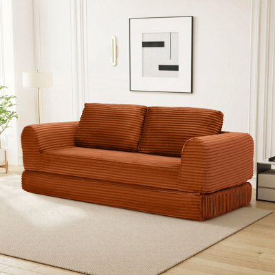 Boneless Cloud Compression Convertible Floor Sofa Bed, High-Density Sponge & Corduroy Fabric Futon Loveseat