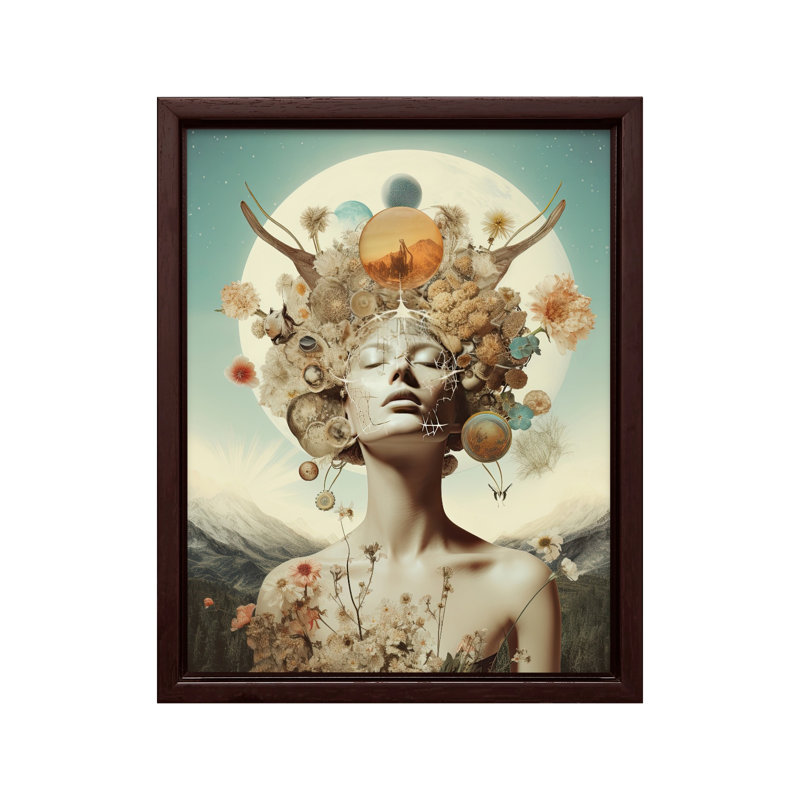 Trippy Portrait de femme No14, Canvas, Brown Framed, 11"H x 14"W