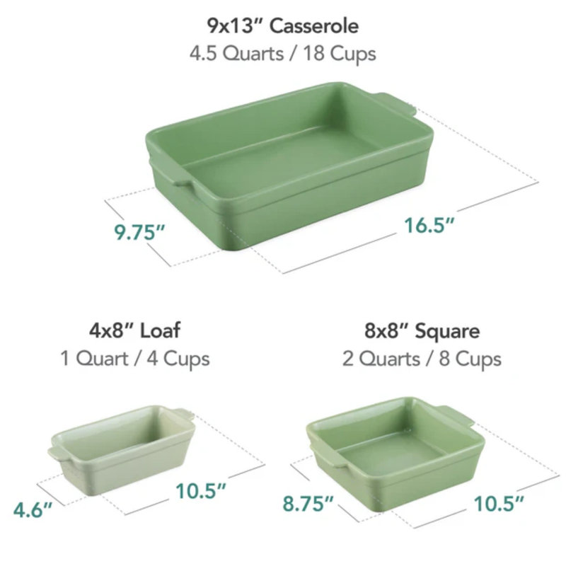 3PC Casserole Cookware Set, Sage Green