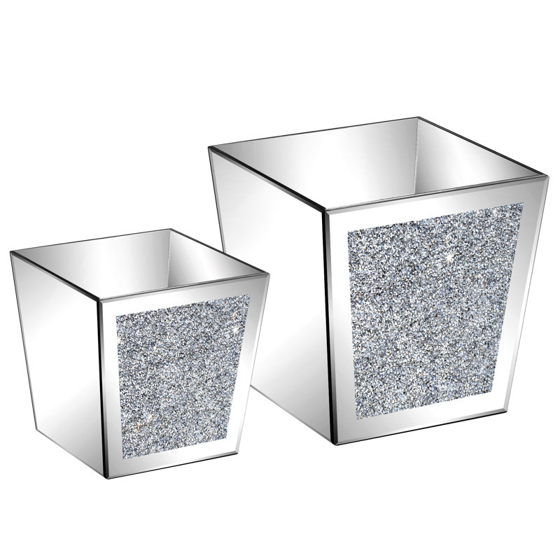 Handmade Mirrored Glass Planter Box, Set of 2