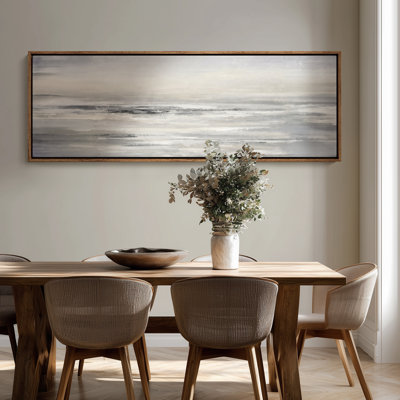 Extra Large Neutral Abstract Coastal Horizon Framed Canvas Print Wall Art