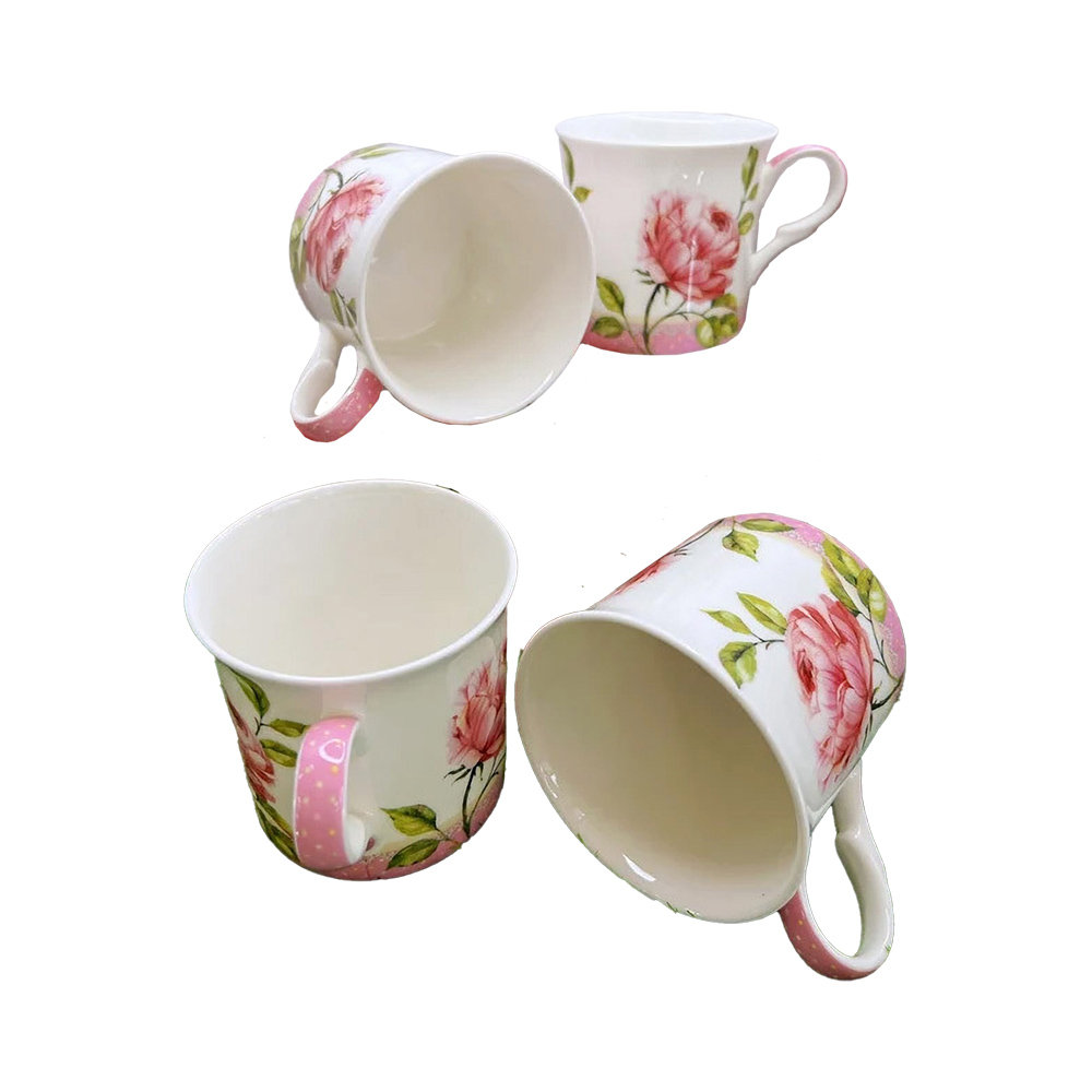 EMILY ROSE Premium Fine Bone China Set Of 4 Large Cups