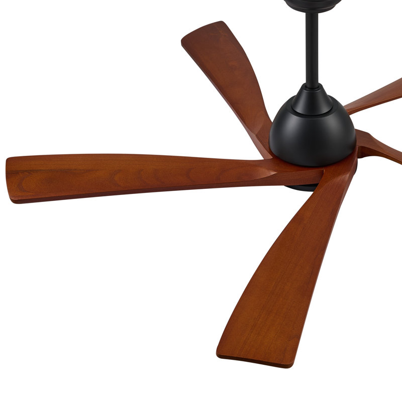 Ventilateur de plafond 52 po à 5 pales en bois massif de style transitionnel avec lumière DEL et télécommande