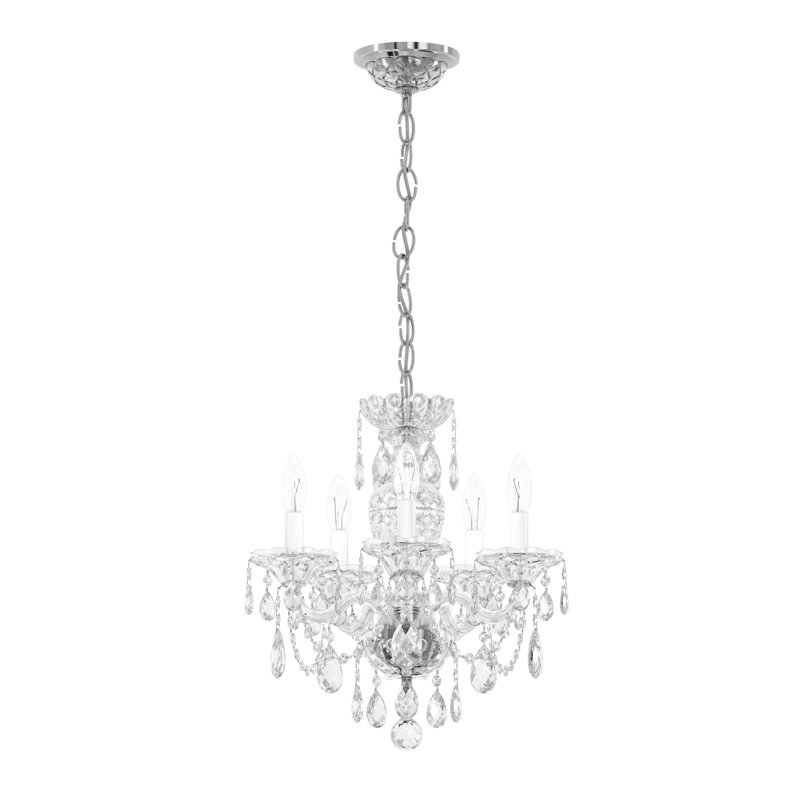 Sterling 5 - Light Glass Chandelier, Strass Clear, Polished Silver