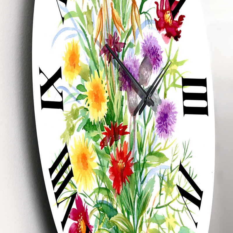 Fleurs sauvages colorées dans la nature - Horloge murale de ferme, Moyen