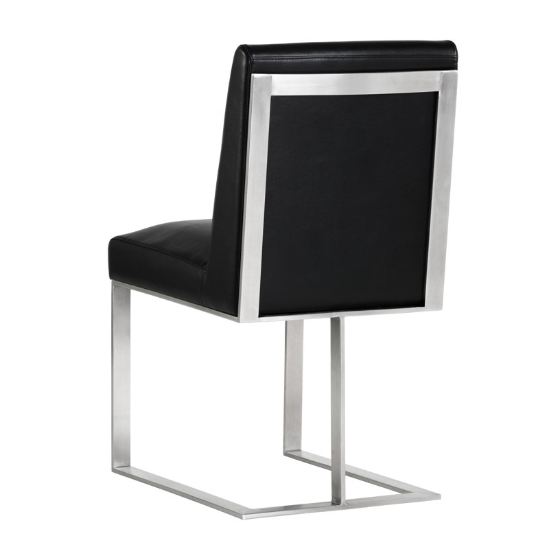 Dean Leather Dining Chair, Black Faux Leather, Antique Brass