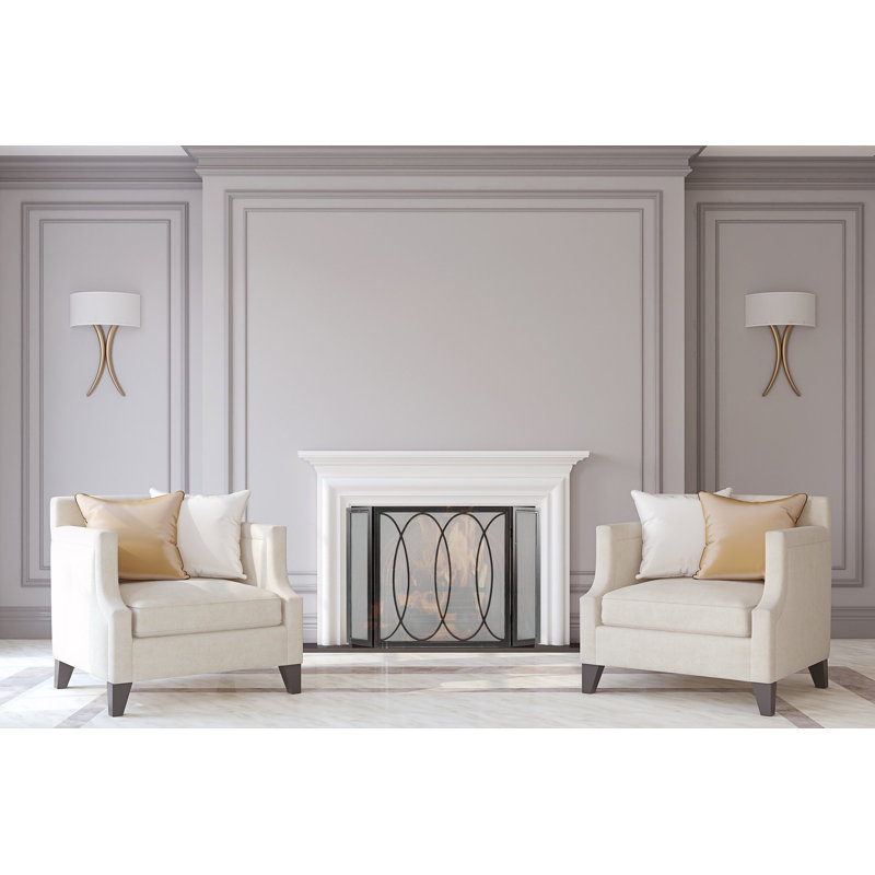 Parisian 3 Panel Iron Fireplace Screen, Flat Black