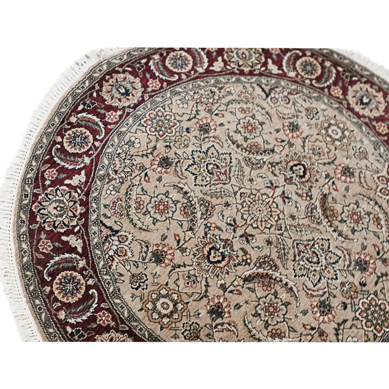 Hand Knotted Wool Area Rug in Beige And Wine