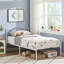Cadre de lit 2 pièces Embourg, ensemble de cadre de lit plateforme en métal 2 pièces, lit simple blanc de style rétro avec tête et pied de lit à volutes, aucun sommier nécessaire, parfait pour la chambre d'enfant, la chambre d'amis ou la location-1453659315