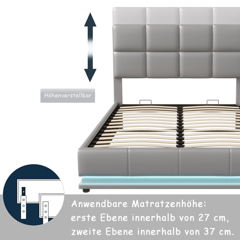 Metal Ottoman Storage Bed, Grey