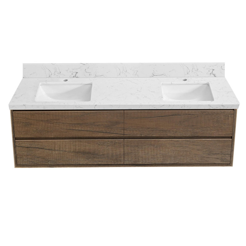 Meuble-lavabo flottant peu encombrant, Chêne foncé, 72"