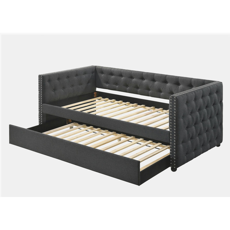 Lit de jour en tissu Romona, Gris, Lit simple