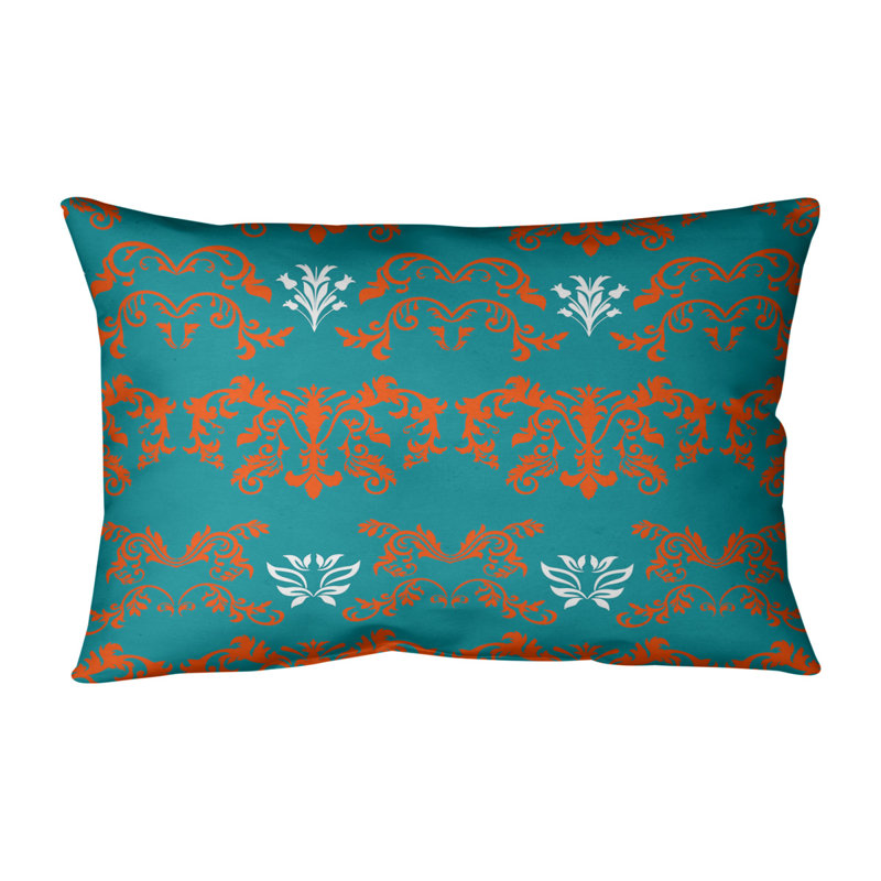 Housse de coussin rectangulaire Miami Football Baroque, Orange / turquoise foncé / blanc, Polyester filé