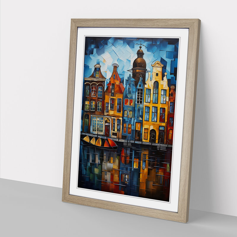XYZ-FRM-V1223-1788 Amsterdam Abstract No.3 - Single Picture Frame Print on Wood, Oak , 34cm H x 25cm W x 2cm D