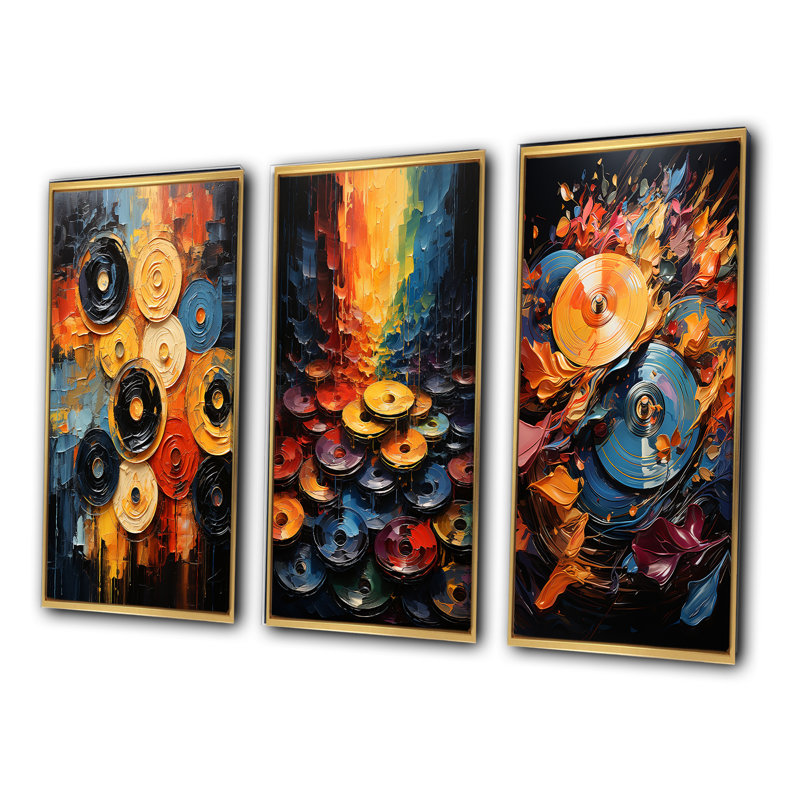 "Colours symphonique", 3 pièces sur toile, Encadrement doré, H 32 po x l 48 po