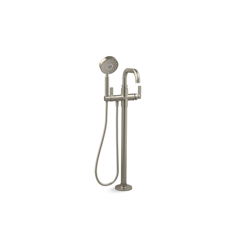 Castia by Studio McGee Floor-Mount Bath Filler Trim with Handshower, Brushed Nickel