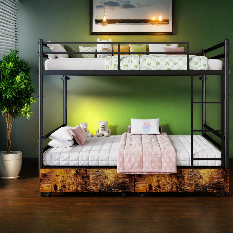 Lits gain d'espace avec rangement, lit superposé en métal, chambre à coucher moderne de style industriel