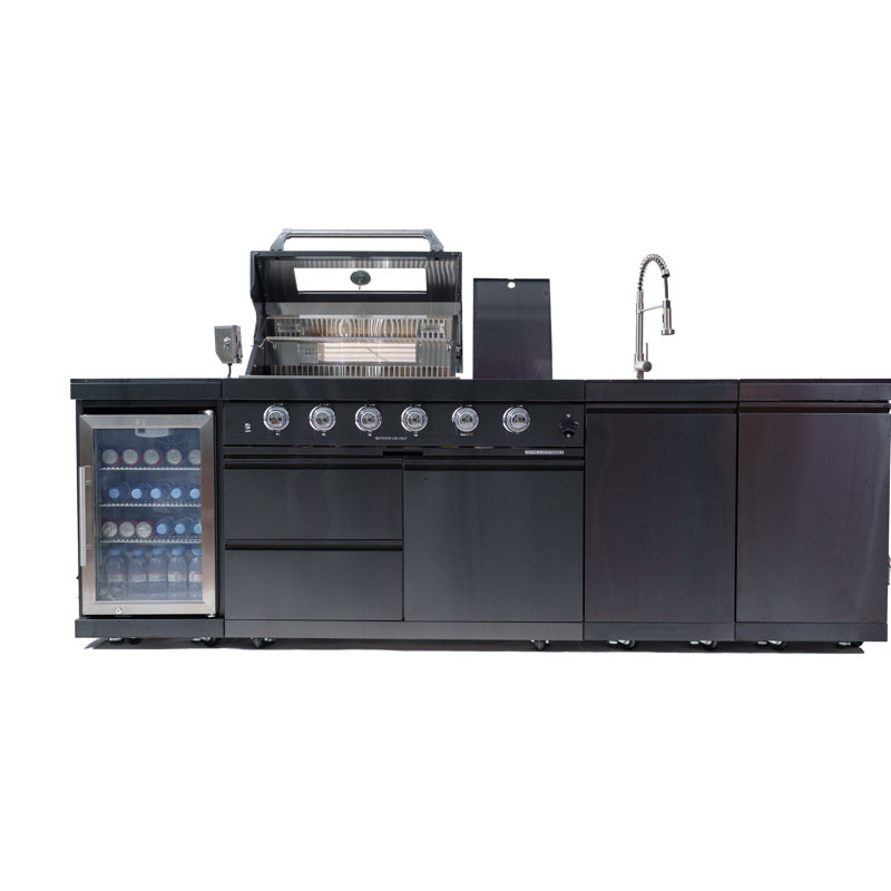 Cuisine extérieure avec hotte de gril double, lumières halogènes et allumage électronique pour une cuisson de qualité supérieure en acier inoxydable 304 de qualité marine