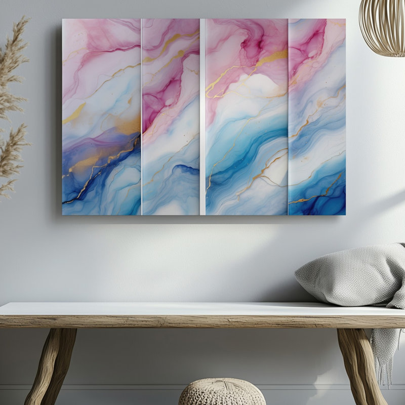 Toile d'une superbe texture abstraite en marbre avec de douces teintes pastel d'art mural rose bleu et blanc