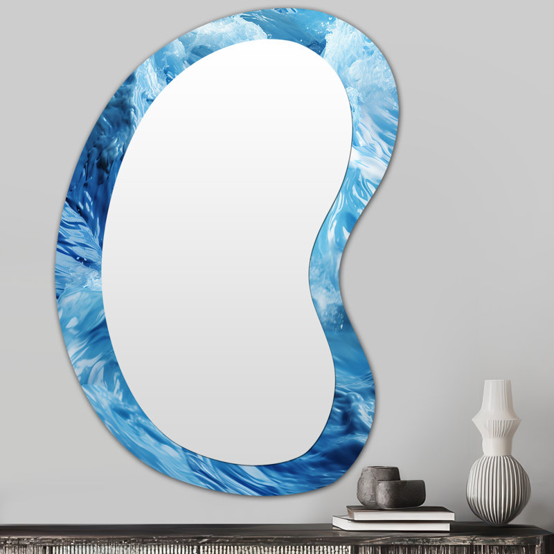 Vagues tropicales aériennes de Goastal - miroir unique asymétrique Coastal Tropical, grand miroir mural de forme unique bleue, impression d'art en métal