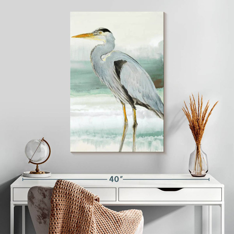 Bramon héron sur verre de mer I, H 30 po x l 20 po