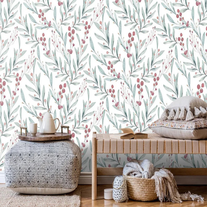 Brise botanique avec des accents de baies, L 108 po x l 160 po