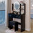 Round LED Mirror Vanity Table with Soft Cushion Stool, Touch Switch, 3 Colors, Adjustable Brightness, Large Desktop-1489490222