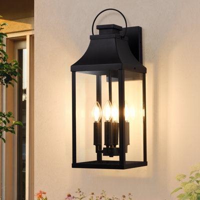 Applique murale 4 lumières H 22,6 "d'extérieur noire, applique murale imperméable avec lanterne murale transparente pour porche, jardin et patio