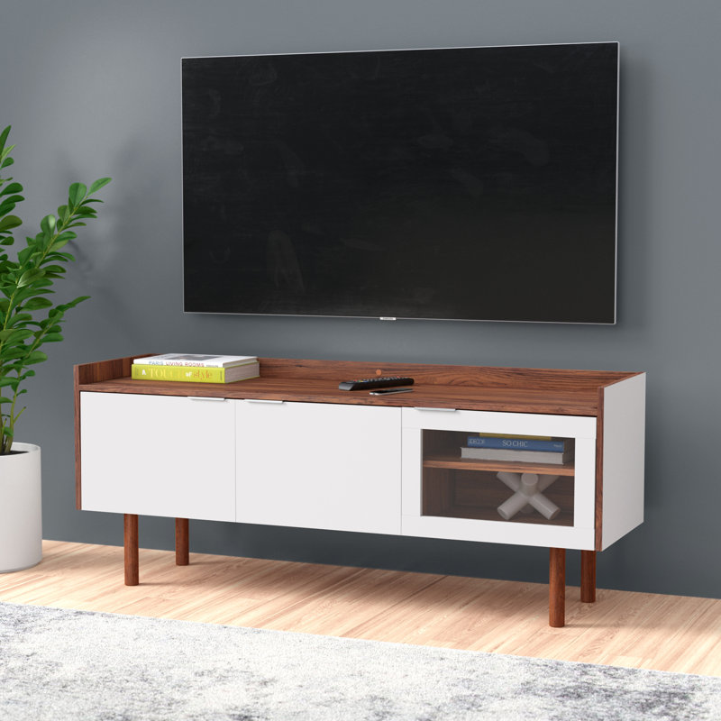 Meuble télé pour téléviseur de 60 po ou moins Cayla, Noyer/blanc