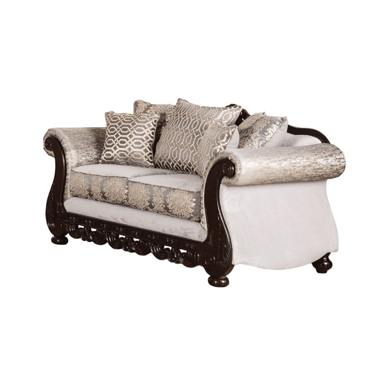 Causeuse l 73,4 po, beige / cerise foncé