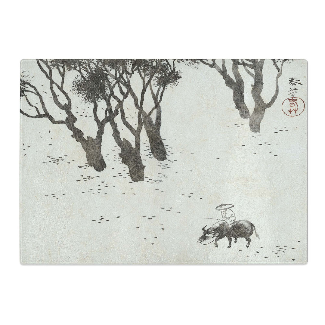 Tempered Glass Herd Boy by Hishida Shunso Chopping Board