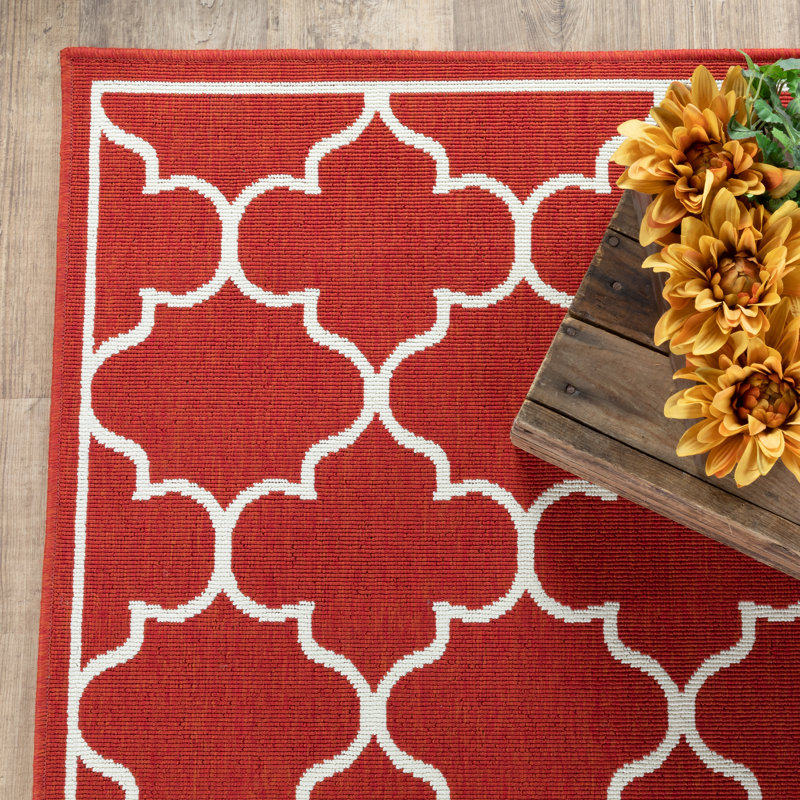 Tapis d'intérieur / extérieur rouge brique / ivoire Russo, Rectangle 7 pi 10 po x 10 pi 10 po