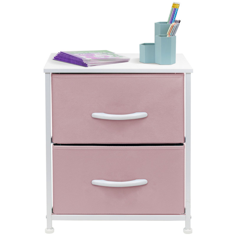 Commode 2 tiroirs - turquoise, Rose / blanc