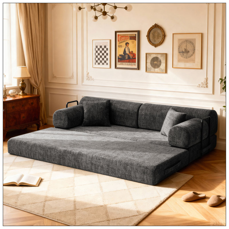 Canapé-lit convertible, canapé-lit pliant en tissu mélangé bicolore avec structure de forme fixe, canapé-lit de salon pour salon (noir moucheté)