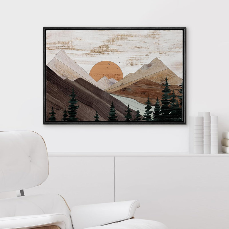 «Western Wood Effect Landscape Rustic Brown Mountain Trees Nature Abstract Farmhouse Wall Decor Room», reproduction d'art sur toile