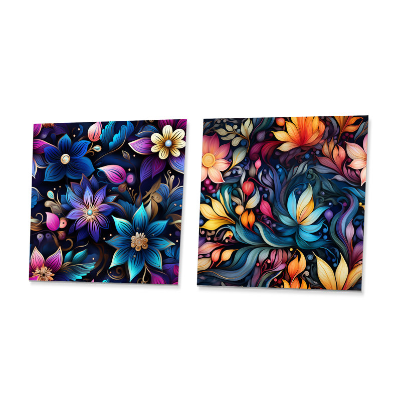 Celian - Ensemble de 2 reproductions d'art mural en métal abstrait Botanicals, H 29 po x l 58 po