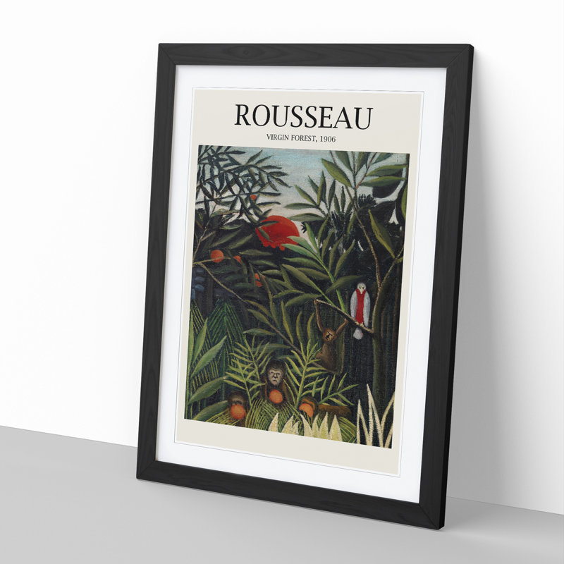 Monkeys and Parrot in the Virgin Forest by Henri Rousseau - Picture Frame Painting, 48cm H x 36cm W x 2cm D, Black
