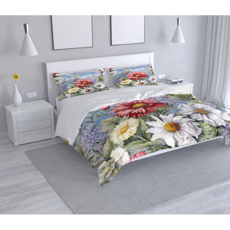 Floral Duvet Cover, King Duvet Cover + 2 King Shams